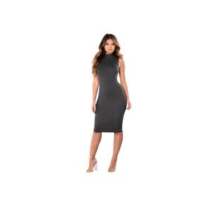 Fashion Nova Rydell Midi Dress Heather Gray Sleeveless Bodycon Mock Neck